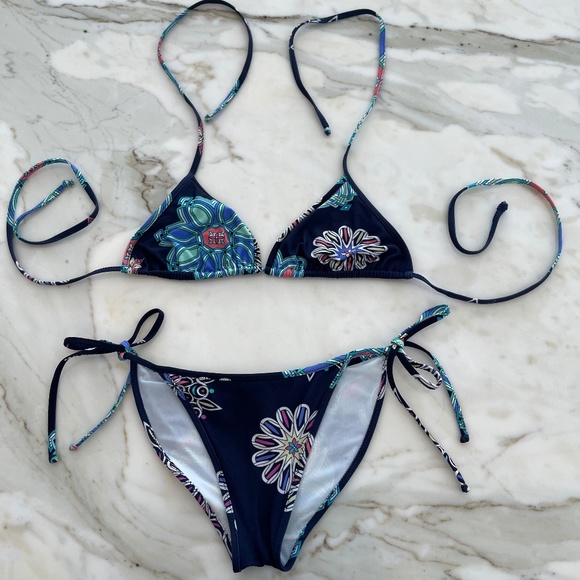 EMILIO PUCCI BLUE MULTI FLORAL BIKINI SIZE SIZE 42 / US 8 - Picture 5 of 16